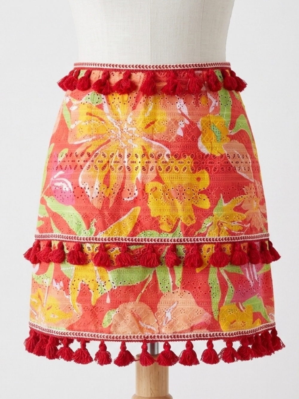 Anthropologie Verb by Pallavi Singhee Electra Floral Cotton Eyelet Skirt Size S